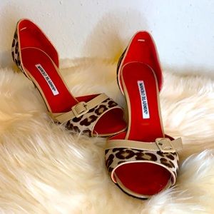 Manolo Blahnik Cheetah Peep Toe Heels